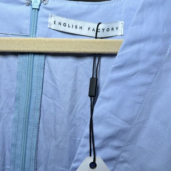 English Factory Light Blue Asymmetrical Tie Front Oxford like  Blouse - Picture 3 of 7